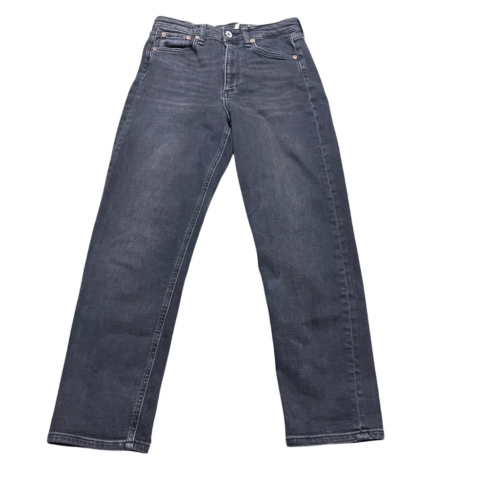 Rag & Bone Womens High Rise Straight Leg Jeans Faded Black Denim Size 27